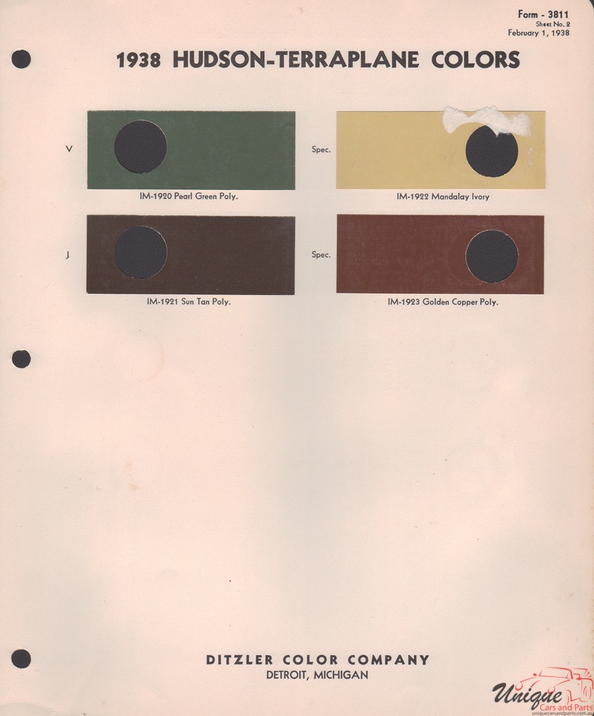1938 Hudson Paint Charts PPG 3